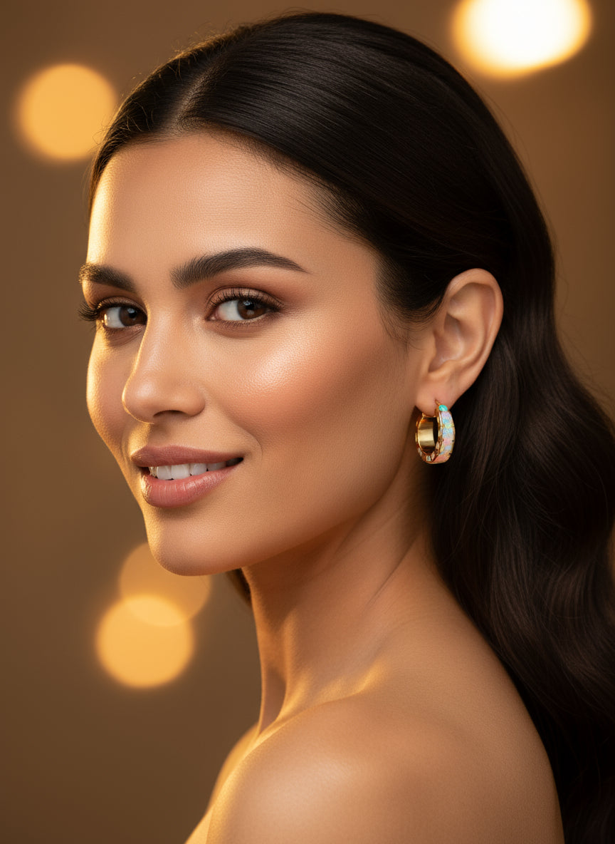 Opal Inlay Tapered Huggie Hoop Earrings