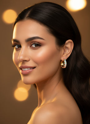 Opal Inlay Tapered Huggie Hoop Earrings