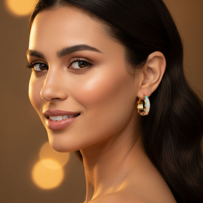 Opal Inlay Tapered Huggie Hoop Earrings