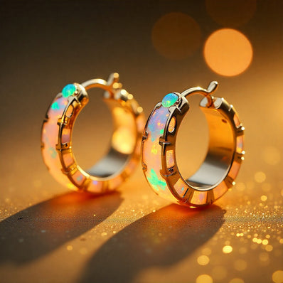 Opal Inlay Tapered Huggie Hoop Earrings